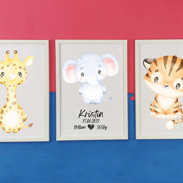 Giraffe, Elephant and Tiger - 3 poster set