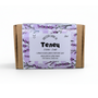 a product with a floral pattern and text on a brown cardboard box.