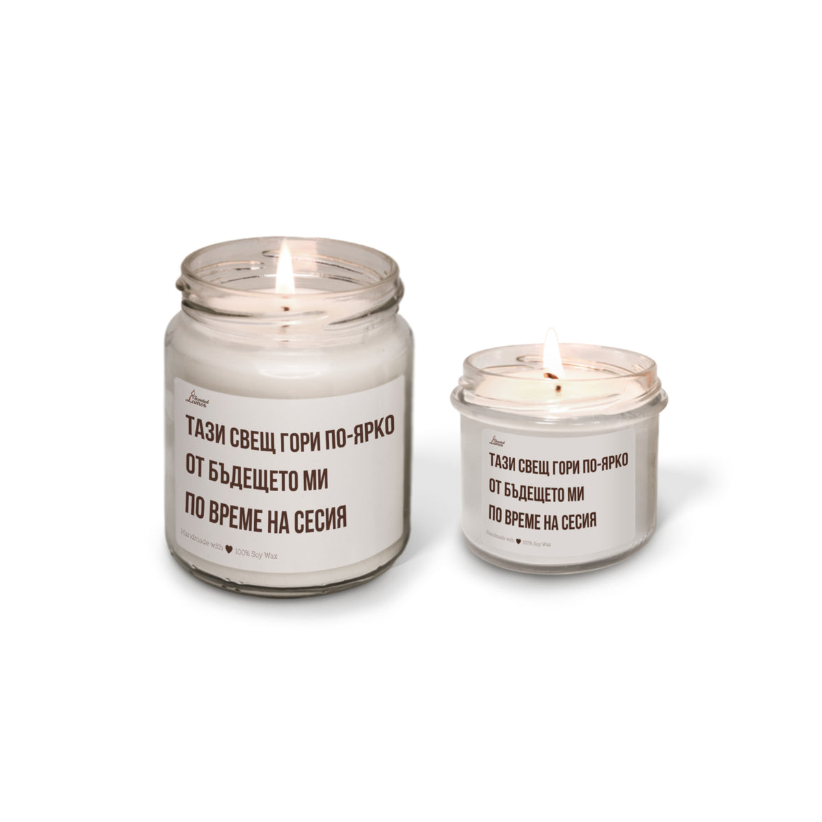 Тази свещ гори по-ярко от бъдещето ми по време на сесия Ароматна соева свещ