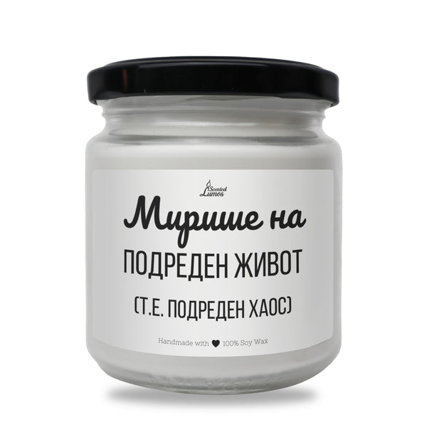 Мирише на подреден живот (т.е. подреден хаос) Ароматна соева свещ