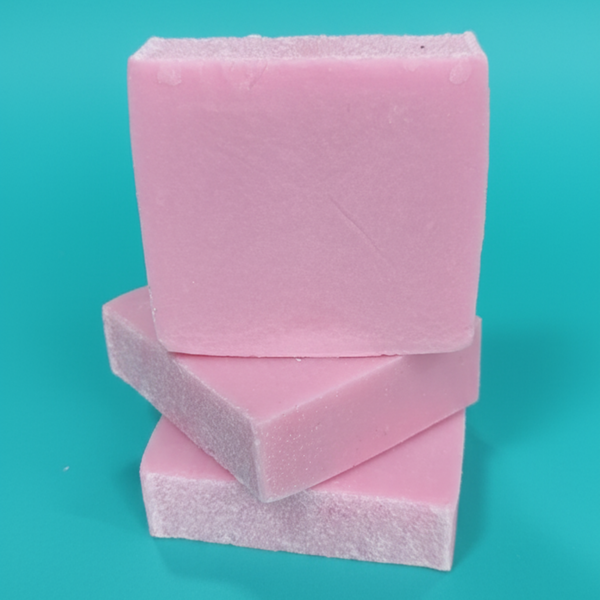 A stack of three pink rectangular bars against a teal background.