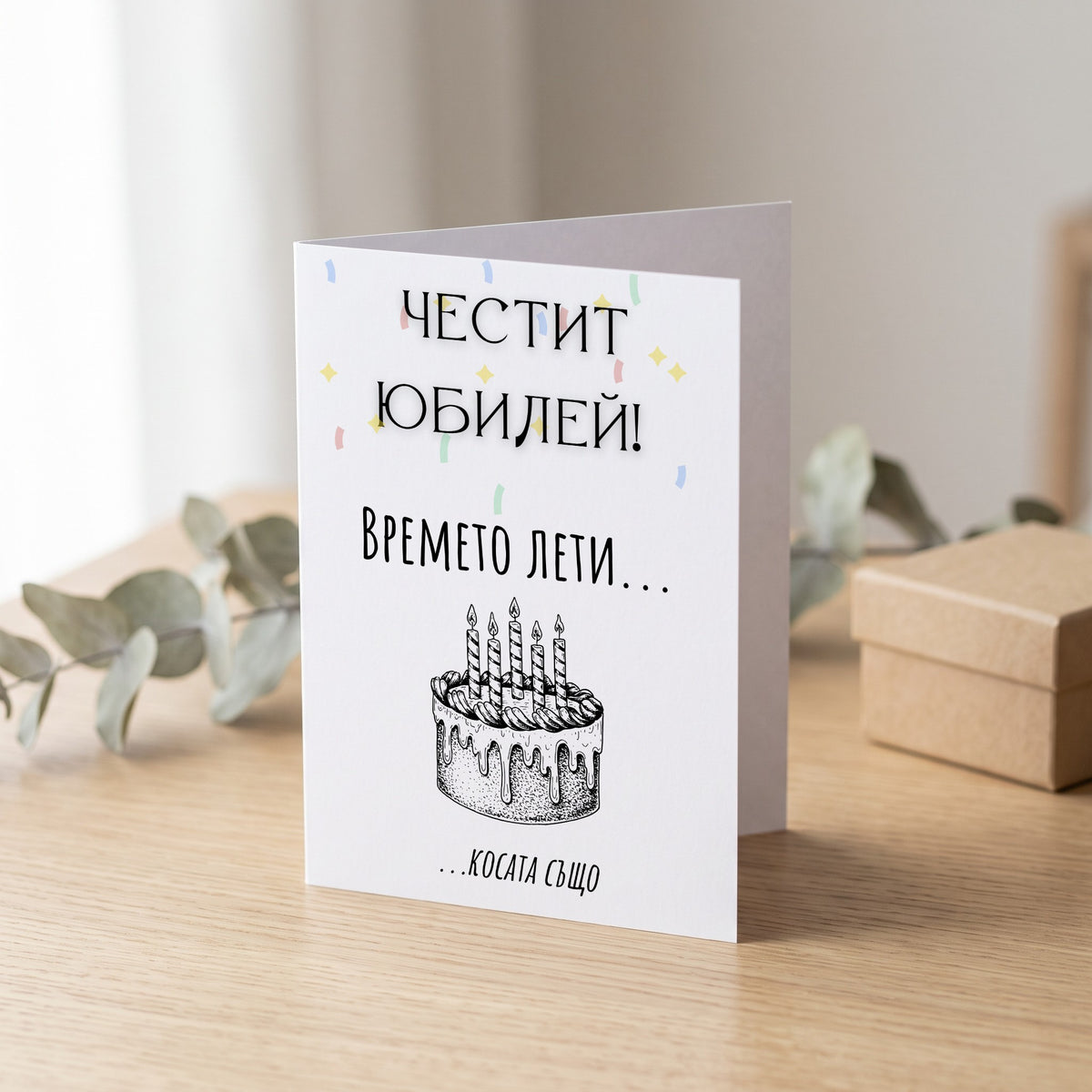 Времето лети... косата също! Честит юбилей! Картичка за рожден ден