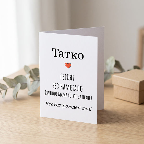 Татко - героят без наметало (защото мама го взе за пране) Картичка за баща