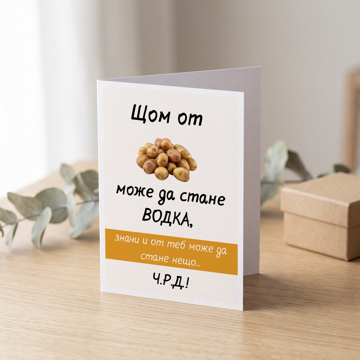 Щом от картофи може да стане водка... Картичка за рожден ден