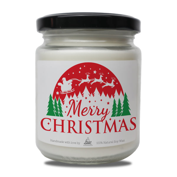 a jar of merry christmas candles on a white background