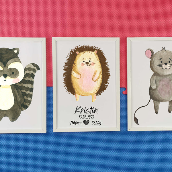 Raccoon, Hedgehog and Mouse - 3 poster set